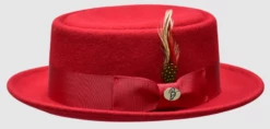 Bruno Capelo Men's Porkpie Style Wool Hat - Bold Ribbon 11 Bruno Capelo Men's Porkpie Style Wool Hat - Bold Ribbon -Empire Shop maddox red