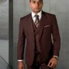 Statement Men's 3 Piece Unique Fashion Suit - Textured Vest -Empire Shop marco burgundy