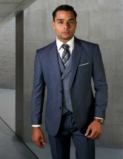 Statement Men's 3 Piece Unique Fashion Suit - Textured Vest 9 Statement Men's 3 Piece Unique Fashion Suit - Textured Vest -Empire Shop marco indigo