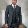 Statement Men's 100% Wool 3 Piece Suit - Tone On Tone Windowpane 2 Statement Men's 100% Wool 3 Piece Suit - Tone On Tone Windowpane -Empire Shop masca charcoal