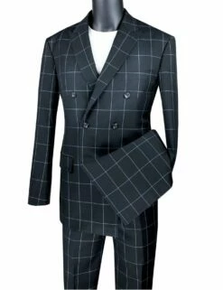 Vinci Men's 2 Piece Modern Fit Suit - Windowpane -Empire Shop mdw 1 black 2 opt