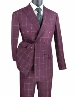 Vinci Men's 2 Piece Modern Fit Suit - Windowpane -Empire Shop mdw 1 wine 2 opt 26