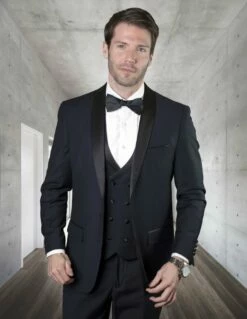 Statement Men's 3 Piece Wool Tuxedo - Classic Tuxedo -Empire Shop mgm navy