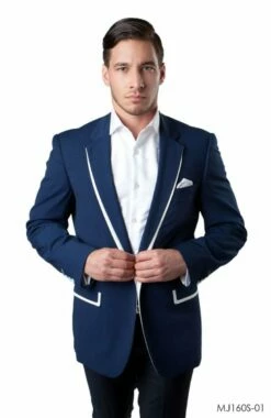 Tazio Men's Classic Fashion Sport Coat - White Accents 7 Tazio Men's Classic Fashion Sport Coat - White Accents -Empire Shop mj160s 01 00706