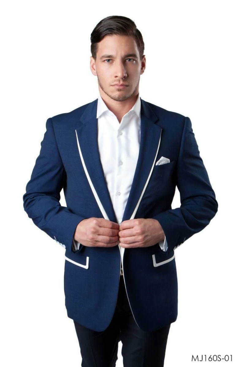 Tazio Men's Classic Fashion Sport Coat - White Accents 5 Tazio Men's Classic Fashion Sport Coat - White Accents - Image 3