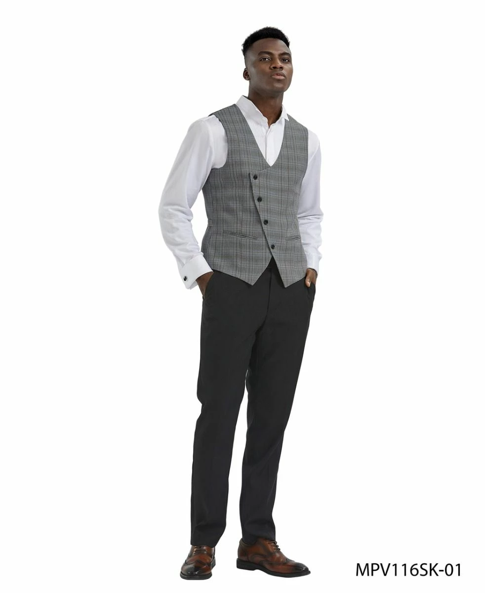 Tazio Men's 2 Piece Skinny Fit Vest Set- Glen Plaid Pattern 4 Tazio Men's 2 Piece Skinny Fit Vest Set- Glen Plaid Pattern - Image 2