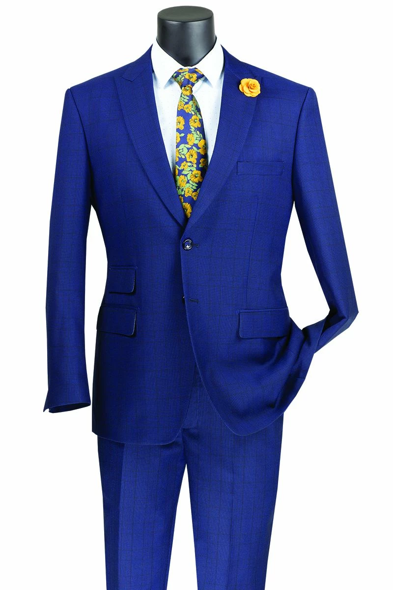 Vinci Men's 2 Piece Modern Fit Suit - Light Windowpane 3 Vinci Men's 2 Piece Modern Fit Suit - Light Windowpane