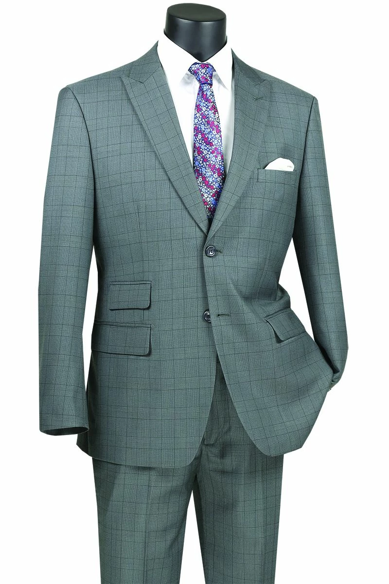 Vinci Men's 2 Piece Modern Fit Suit - Light Windowpane 4 Vinci Men's 2 Piece Modern Fit Suit - Light Windowpane - Image 2