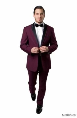 Bryan Michaels Men's 2pc Slim Fit Tuxedo - Satin Lapel With Trim -Empire Shop mt187s 08 bl 18464
