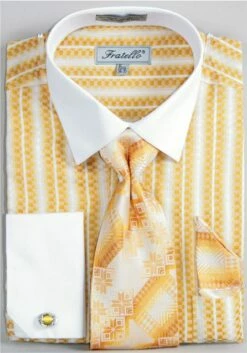 Fratello Men's French Cuff Dress Shirt Set - Jacquard Two Tone -Empire Shop mustard 1 6