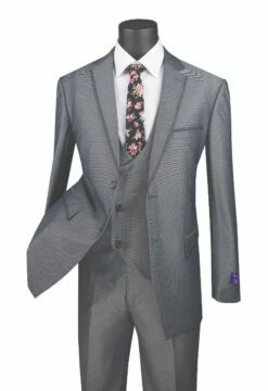 Vinci Men's 3 Piece Modern Fit Suit - Tone On Tone Accents