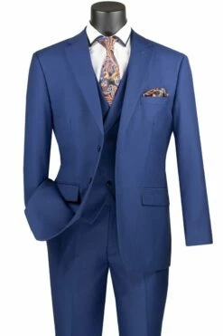 Vinci Men's 3 Piece Modern Fit Suit - Bold Solid Colors 8 Vinci Men's 3 Piece Modern Fit Suit - Bold Solid Colors -Empire Shop mv2tr blue