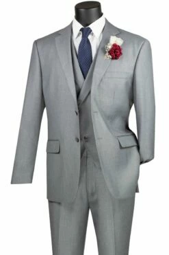 Vinci Men's 3 Piece Modern Fit Suit - Bold Solid Colors 7 Vinci Men's 3 Piece Modern Fit Suit - Bold Solid Colors -Empire Shop mv2tr light gray