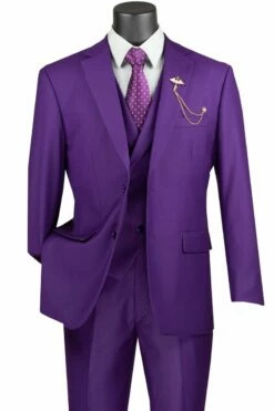 Vinci Men's 3 Piece Modern Fit Suit - Bold Solid Colors 9 Vinci Men's 3 Piece Modern Fit Suit - Bold Solid Colors -Empire Shop mv2tr purple