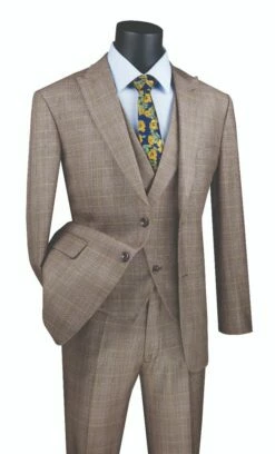 Vinci Men's 3 Piece Modern Fit Suit - Stylish Vest 8 Vinci Men's 3 Piece Modern Fit Suit - Stylish Vest -Empire Shop mv2w 1 tan