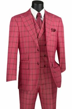 Vinci Men's 3 Piece Modern Fit Suit - Bold Windowpane -Empire Shop mv2w 2 raspberry