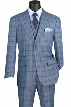 Vinci Men's 3 Piece Modern Fit Suit - Bold Windowpane -Empire Shop mv2w 2 slate