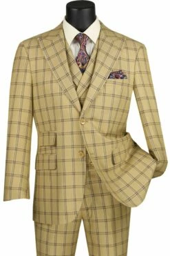 Vinci Men's 3 Piece Modern Fit Suit - Bold Windowpane -Empire Shop mv2w 2 tan jpg 800x1200 1