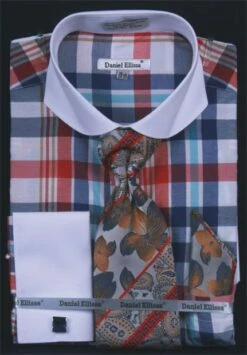 Daniel Ellissa Men's French Cuff Dress Shirt Set - Multi Checker 14 Daniel Ellissa Men's French Cuff Dress Shirt Set - Multi Checker -Empire Shop navy 6