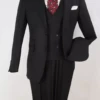 Apollo King Men's 3pc 100% Wool Fashion Suit - Flat Front Pants -Empire Shop nu2 black