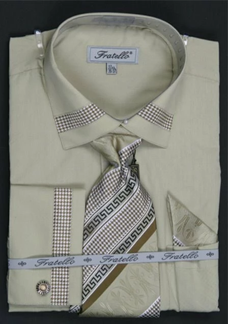 Fratello Men's French Cuff Dress Shirt Set - Houndstooth Patch 15 Fratello Men's French Cuff Dress Shirt Set - Houndstooth Patch - Image 13