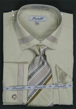 Fratello Men's French Cuff Dress Shirt Set - Houndstooth Patch 21 Fratello Men's French Cuff Dress Shirt Set - Houndstooth Patch -Empire Shop olive 28