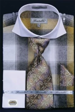 Fratello Men's French Cuff Dress Shirt Set - Contemporary Cotton -Empire Shop olive 4 1