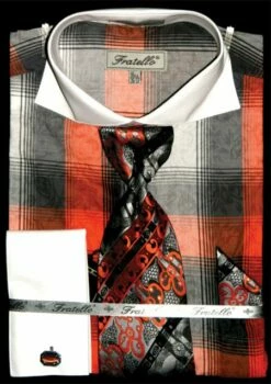 Fratello Men's French Cuff Dress Shirt Set - Contemporary Cotton -Empire Shop orange 7 1