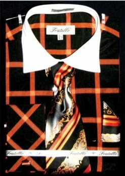 Fratello Men's French Cuff Dress Shirt Set - Dramatic Windowpane 24 Fratello Men's French Cuff Dress Shirt Set - Dramatic Windowpane -Empire Shop orange 9 1