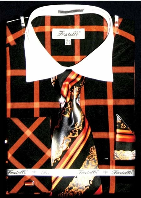 Fratello Men's French Cuff Dress Shirt Set - Dramatic Windowpane 7 Fratello Men's French Cuff Dress Shirt Set - Dramatic Windowpane - Image 5