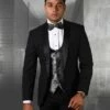 Statement Men's 3 Piece Wool Tuxedo - Fashion Vest 1 Statement Men's 3 Piece Wool Tuxedo - Fashion Vest -Empire Shop palmero black