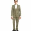 Perry Ellis Boy's 3 Piece Fashion Suit - U Shaped Vest 2 Perry Ellis Boy's 3 Piece Fashion Suit - U Shaped Vest -Empire Shop pb401beige