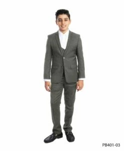 Perry Ellis Boy's 3 Piece Fashion Suit - U Shaped Vest 9 Perry Ellis Boy's 3 Piece Fashion Suit - U Shaped Vest -Empire Shop pb401lightgrey