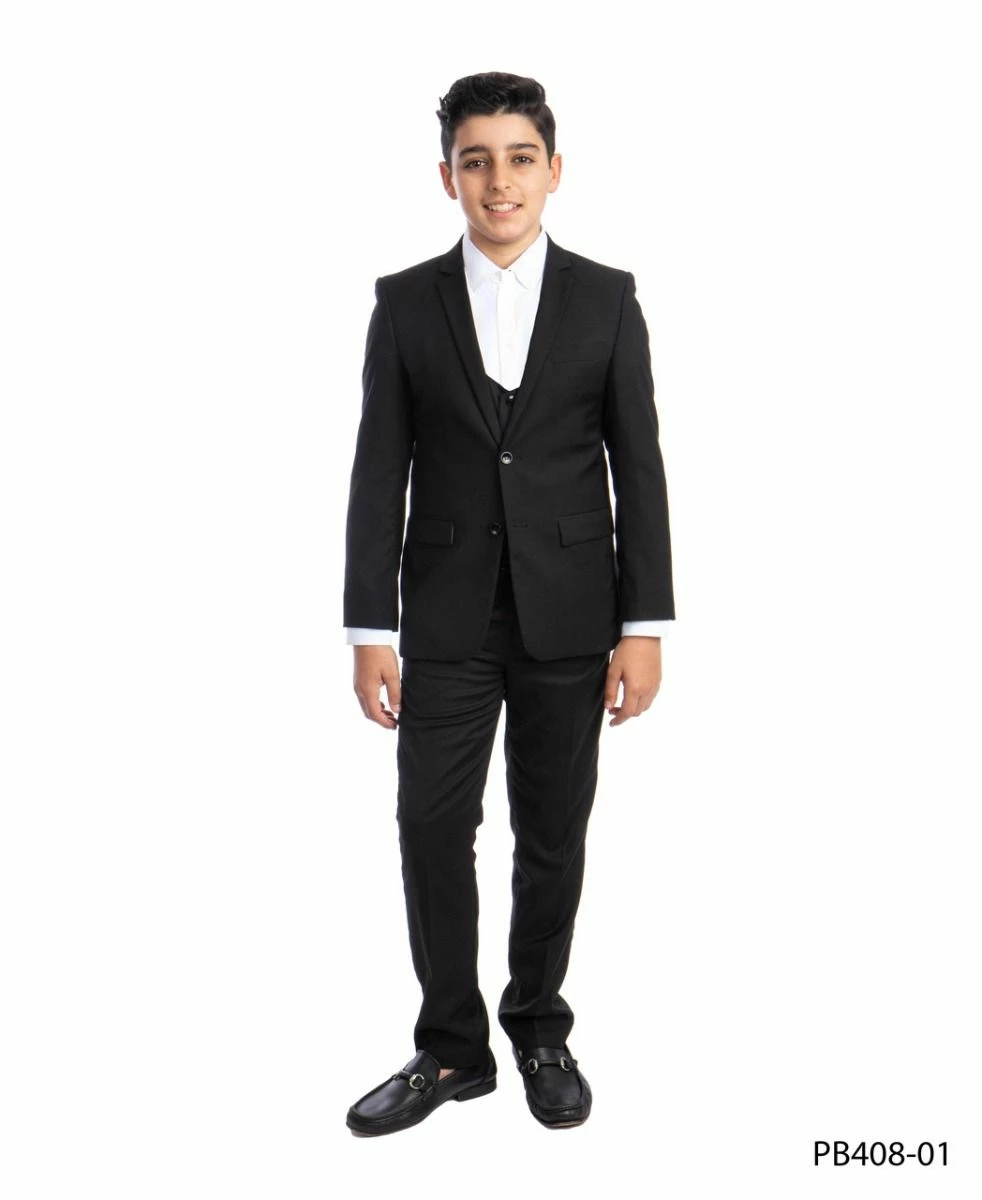 Perry Ellis Boy's 4 Piece Suit With White Shirt - U Shaped Vest 3 Perry Ellis Boy's 4 Piece Suit With White Shirt - U Shaped Vest
