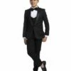 Perry Ellis Boy's 5 Piece Suit With Shirt & Tie - Black U Cut Vest