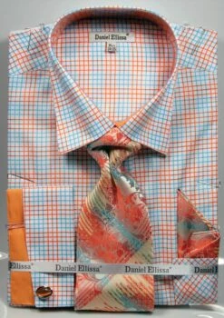 Daniel Ellissa Men's French Cuff Dress Shirt Set - Graph Checker