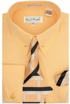 Karl Knox Men's French Cuff Shirt Set - Two Tone Tie 9 Karl Knox Men's French Cuff Shirt Set - Two Tone Tie -Empire Shop peach4444
