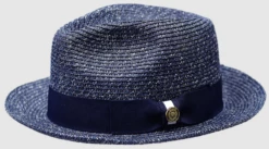 Bruno Capelo Men's Fedora Style Straw Hat - Tone On Tone -Empire Shop piedmont navy lblue
