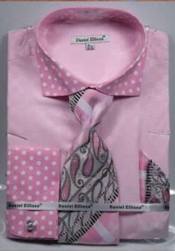Daniel Ellissa Men's French Cuff Dress Shirt Set - Polka Dot -Empire Shop pink 3780