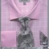 Fratello Men's French Cuff Dress Shirt Set - Check Pattern -Empire Shop pink 4132