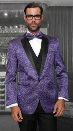 Statement Men's 3 Piece Modern Fit Suit - Studded Swirl Design