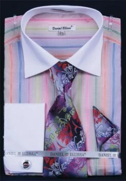 Daniel Ellissa Men's French Cuff Dress Shirt Set - Multi Stripe -Empire Shop purple 3