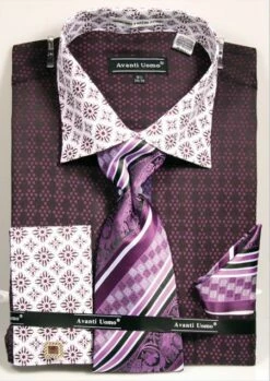 Avanti Uomo Men's Outlet French Cuff Dress Shirt Set - Varied Patterns 10 Avanti Uomo Men's Outlet French Cuff Dress Shirt Set - Varied Patterns -Empire Shop purpledn69 8 2