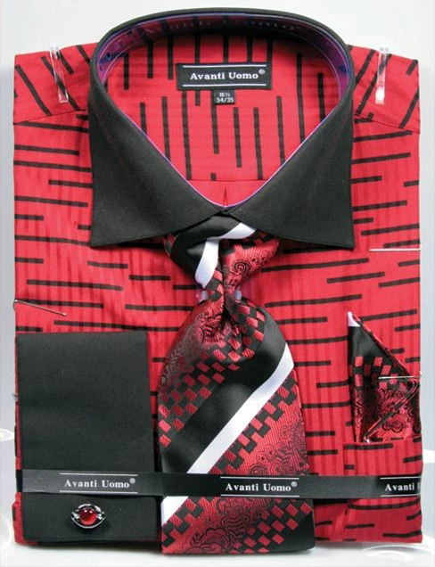 Avanti Uomo Men's French Cuff Dress Shirt Set - Broken Stripe 4 Avanti Uomo Men's French Cuff Dress Shirt Set - Broken Stripe - Image 2