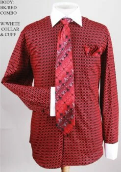 Avanti Uomo Men's French Cuff Dress Shirt Set - Two Tone Print -Empire Shop red full 1