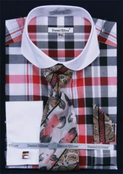 Daniel Ellissa Men's French Cuff Dress Shirt Set - Multi Checker 17 Daniel Ellissa Men's French Cuff Dress Shirt Set - Multi Checker -Empire Shop red 4 1
