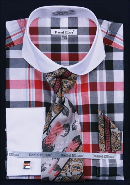 Daniel Ellissa Men's French Cuff Dress Shirt Set - Multi Checker 3 Daniel Ellissa Men's French Cuff Dress Shirt Set - Multi Checker