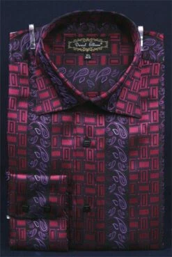Daniel Ellissa Men's Fashion Dress Shirt - Complex Varied Pattern -Empire Shop red 7