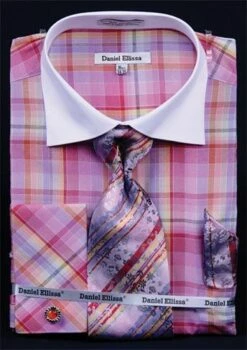 Daniel Ellissa Men's French Cuff Dress Shirt Set - Windowpane Plaid -Empire Shop red 9 1