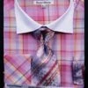 Daniel Ellissa Men's French Cuff Dress Shirt Set - Windowpane Plaid -Empire Shop red 9
